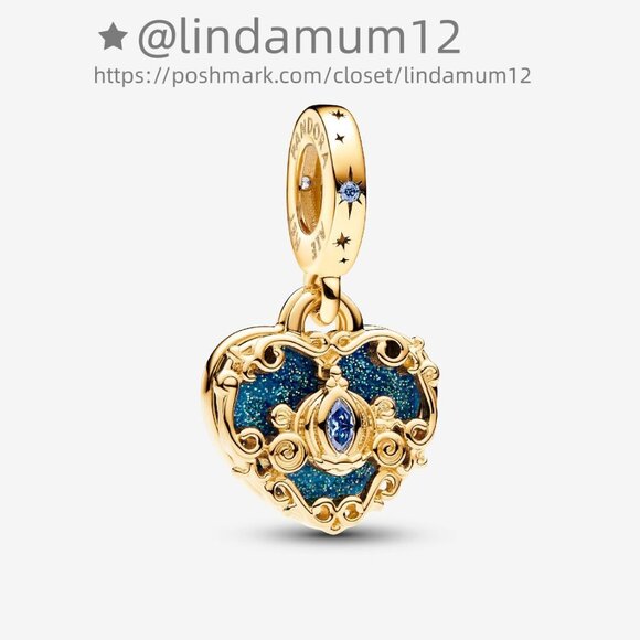 Pandora Disney Cinderella's Carriage & Heart Double Dangle Charm - Picture 1 of 6